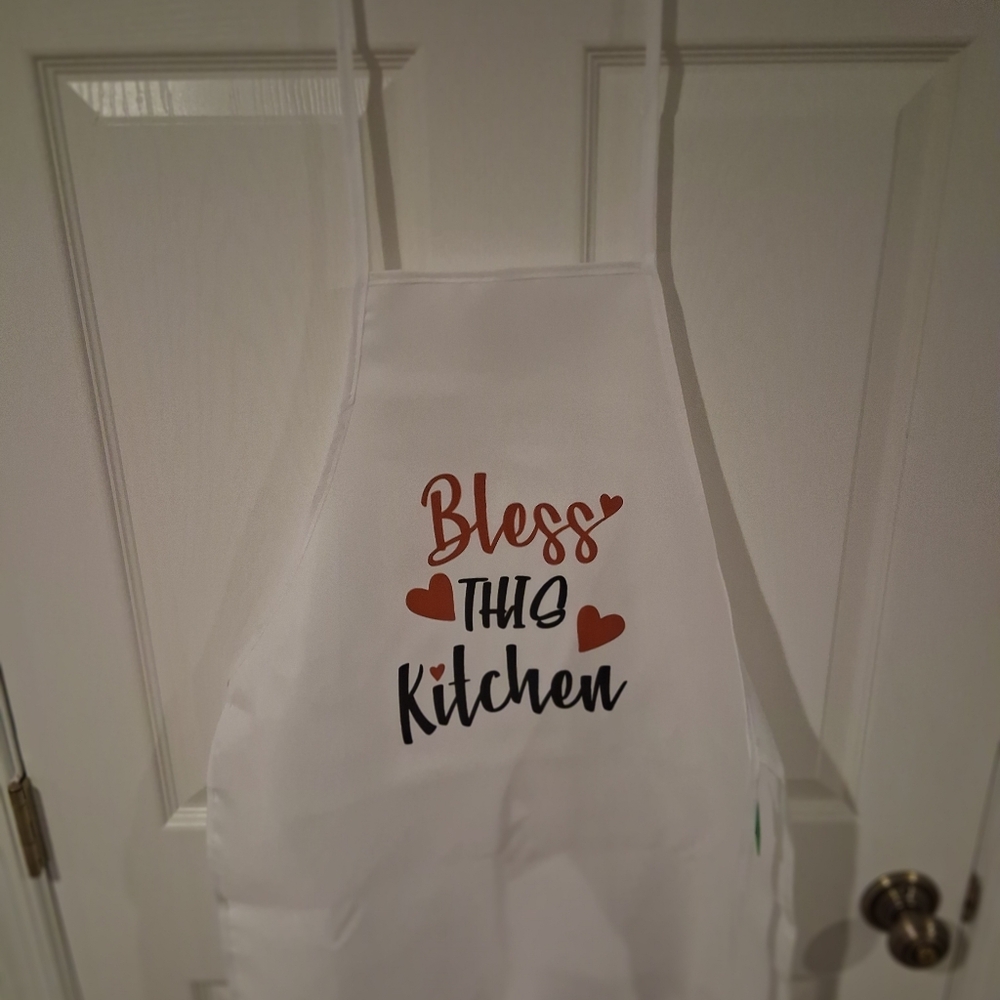 Bless This Kitchen White Apron